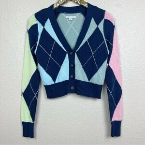 American Eagle • Cropped Argyle Cardigan